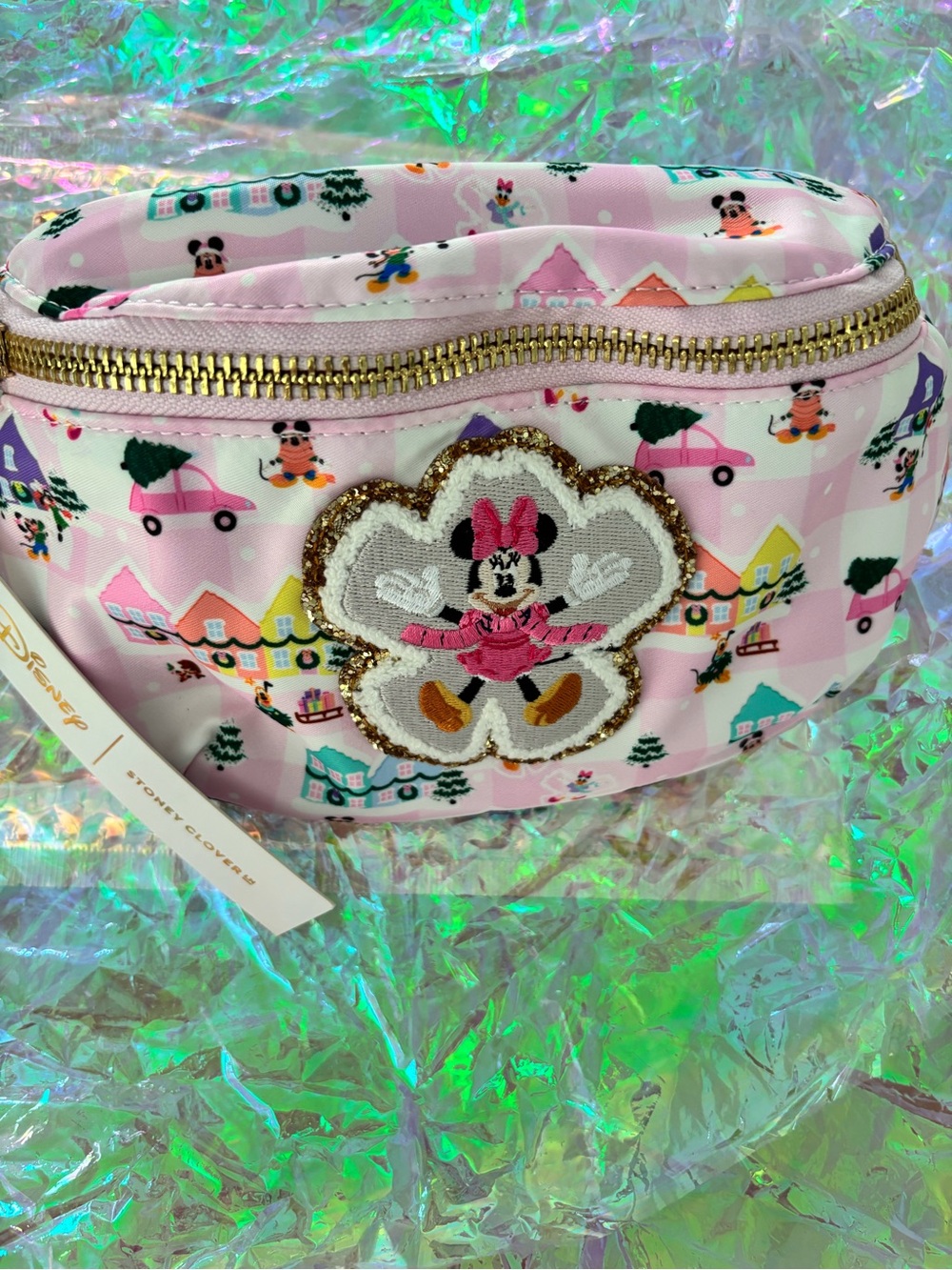 Stoney Clover Lane Pink Minnie Mouse Crossbody Bag with Gold Zipper